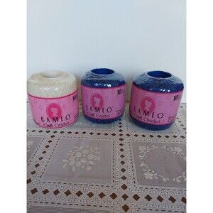 J&P Coats Cameo Craft Crochet Yarn Cotton Lot Of 3 size 10 Blue and Cream